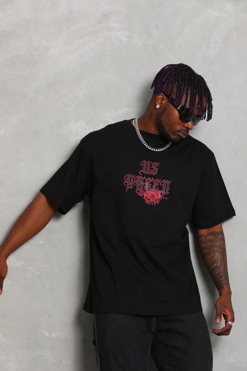 Fantastik Store Erkek Baskılı Tişört Kısa Kol Bisiklet Yaka Oversize T-Shirt - Siyah görsel 3