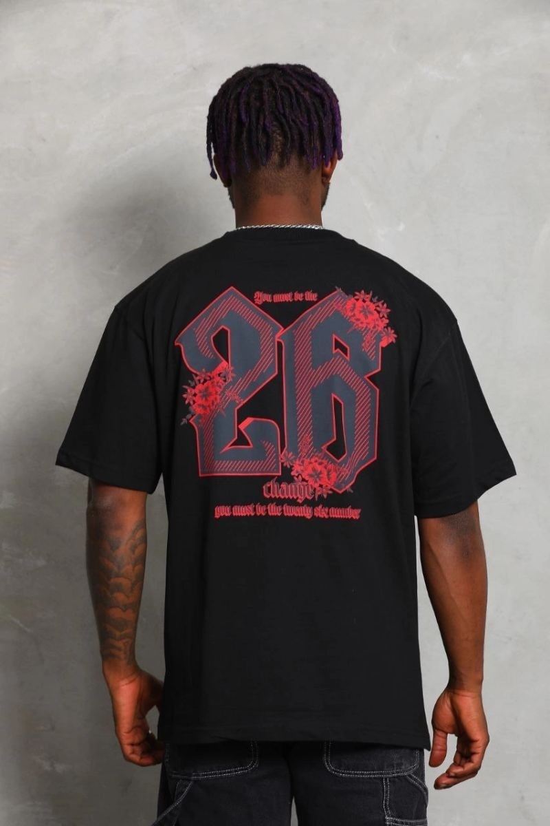 Fantastik Store Erkek Baskılı Tişört Kısa Kol Bisiklet Yaka Oversize T-Shirt - Siyah görsel 4