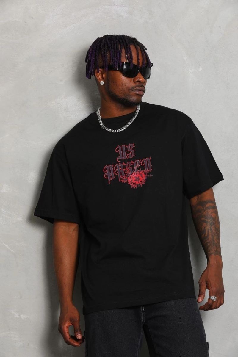 Fantastik Store Erkek Baskılı Tişört Kısa Kol Bisiklet Yaka Oversize T-Shirt - Siyah görsel 5