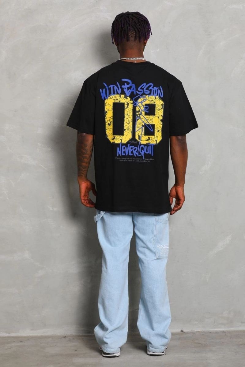 Fantastik Store Erkek Baskılı Tişört Kısa Kol Bisiklet Yaka Oversize T-Shirt - Siyah görsel 2