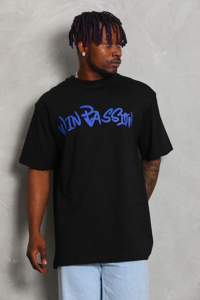 Fantastik Store Erkek Baskılı Tişört Kısa Kol Bisiklet Yaka Oversize T-Shirt - Siyah görsel 3