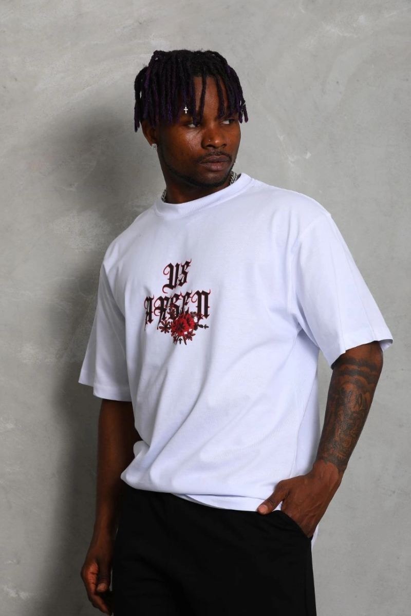 Fantastik Store Erkek Baskılı Tişört Kısa Kol Bisiklet Yaka Oversize T-Shirt - Beyaz