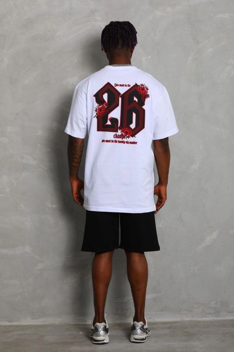 Fantastik Store Erkek Baskılı Tişört Kısa Kol Bisiklet Yaka Oversize T-Shirt - Beyaz görsel 3