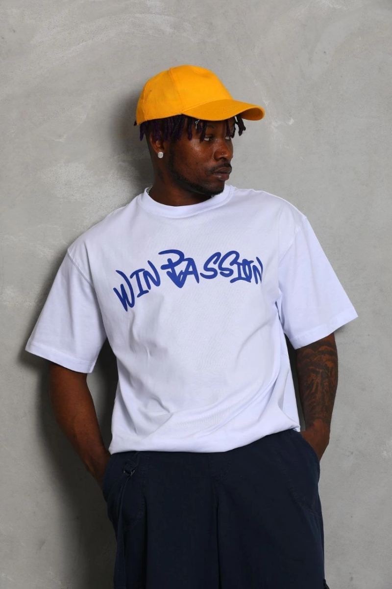 Fantastik Store Erkek Baskılı Tişört Kısa Kol Bisiklet Yaka Oversize T-Shirt - Beyaz
