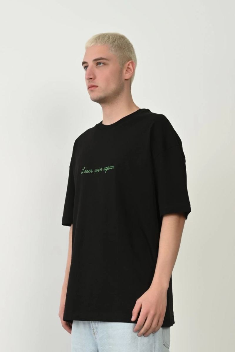 Fantastik Store Erkek Baskılı T-Shirt Kısa Kol Bisiklet Yaka Rahat Kalıp Tişört - Siyah