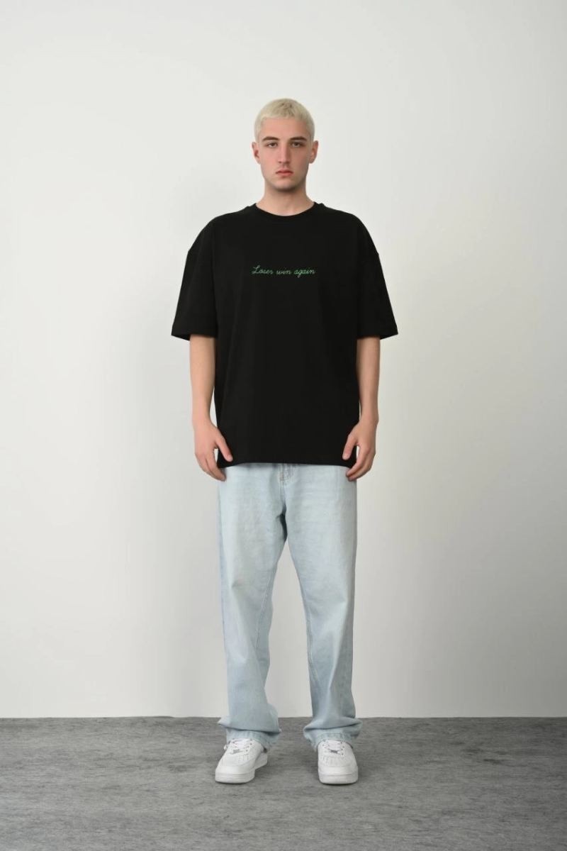 Fantastik Store Erkek Baskılı T-Shirt Kısa Kol Bisiklet Yaka Rahat Kalıp Tişört - Siyah görsel 2
