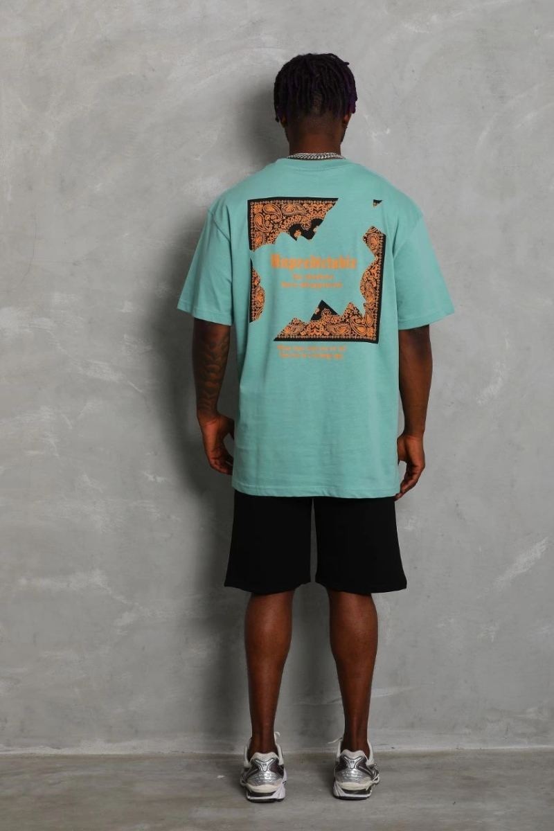Fantastik Store Erkek Baskılı Tişört Kısa Kol Bisiklet Yaka Oversize T-Shirt - Mint Yeşili