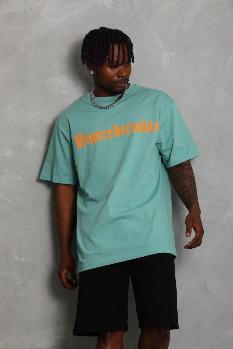 Fantastik Store Erkek Baskılı Tişört Kısa Kol Bisiklet Yaka Oversize T-Shirt - Mint Yeşili görsel 2
