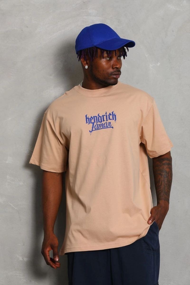 Fantastik Store Erkek Baskılı Tişört Kısa Kol Bisiklet Yaka Oversize T-Shirt - Bej görsel 5