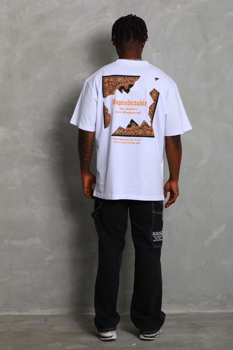 Fantastik Store Erkek Baskılı Tişört Kısa Kol Bisiklet Yaka Oversize T-Shirt - Beyaz