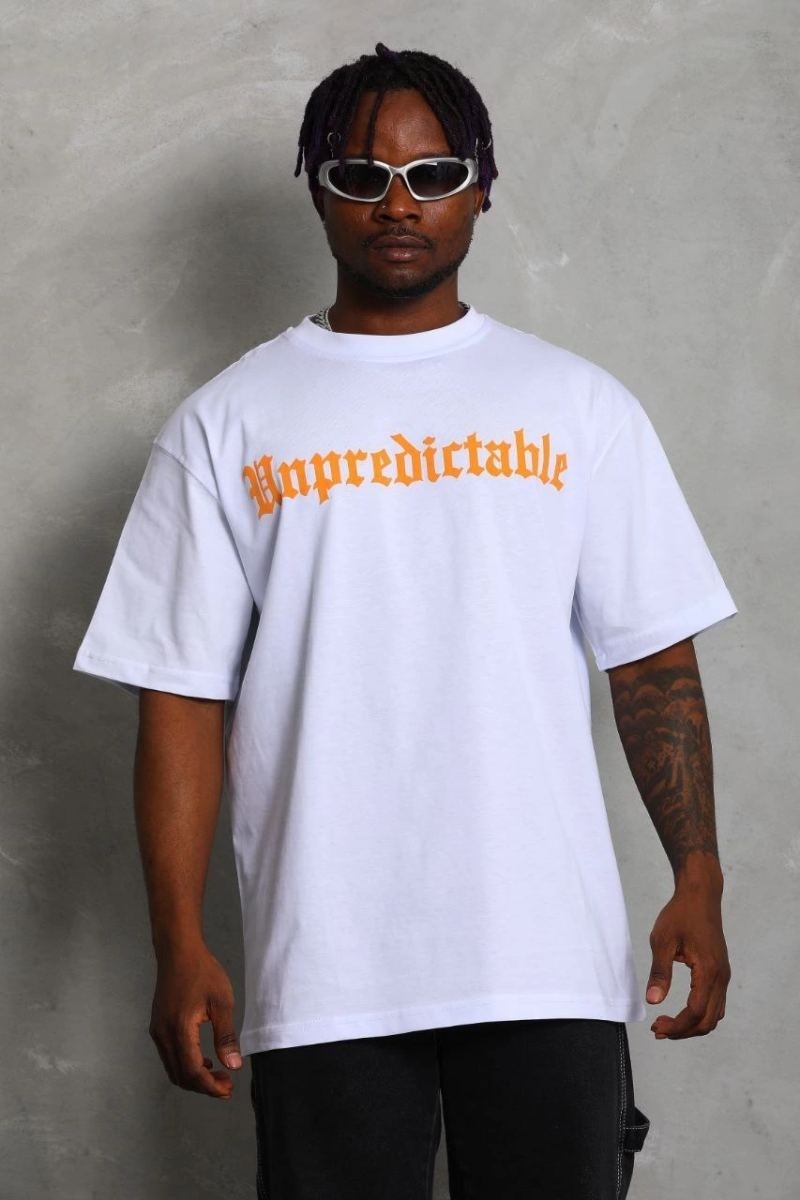 Fantastik Store Erkek Baskılı Tişört Kısa Kol Bisiklet Yaka Oversize T-Shirt - Beyaz görsel 2