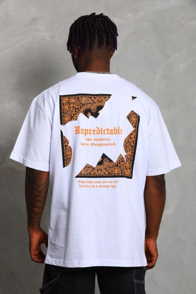Fantastik Store Erkek Baskılı Tişört Kısa Kol Bisiklet Yaka Oversize T-Shirt - Beyaz görsel 4