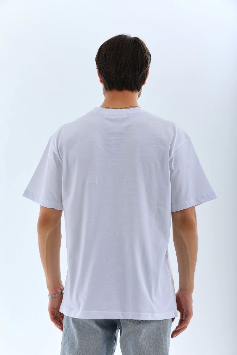 Fantastik Store Erkek Düz Yazlık Kısa Kol Tişört Bisiklet Yaka Oversize T-Shirt - Beyaz görsel 2