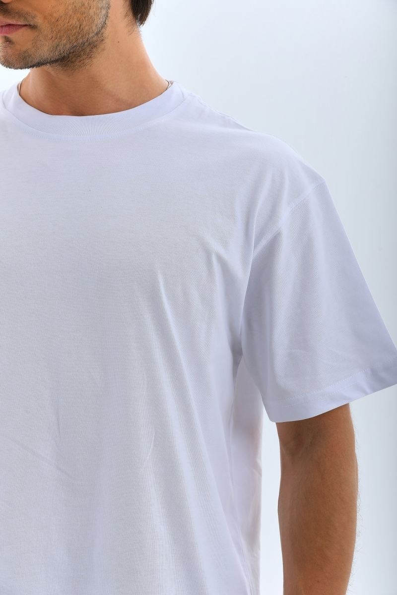 Fantastik Store Erkek Düz Yazlık Kısa Kol Tişört Bisiklet Yaka Oversize T-Shirt - Beyaz görsel 3