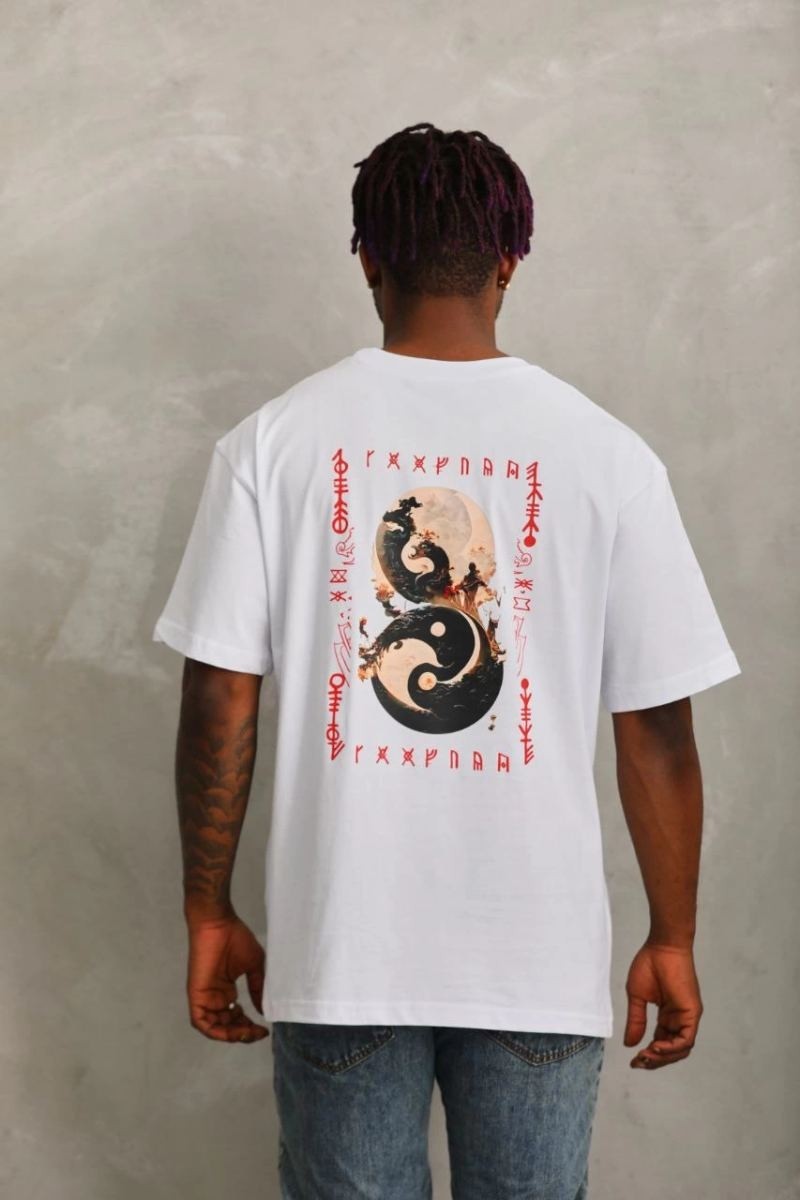 Fantastik Store Erkek Baskılı T-Shirt Kısa Kol Bisiklet Yaka Regular Fit Rahat Kalıp Günlük Tişört - Beyaz görsel 2