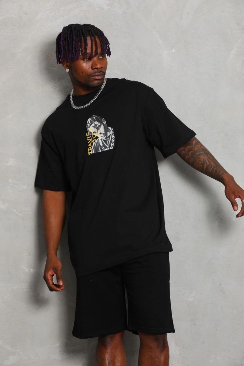 Fantastik Store Erkek Baskılı Tişört Kısa Kol Bisiklet Yaka Oversize T-Shirt - Siyah görsel 2