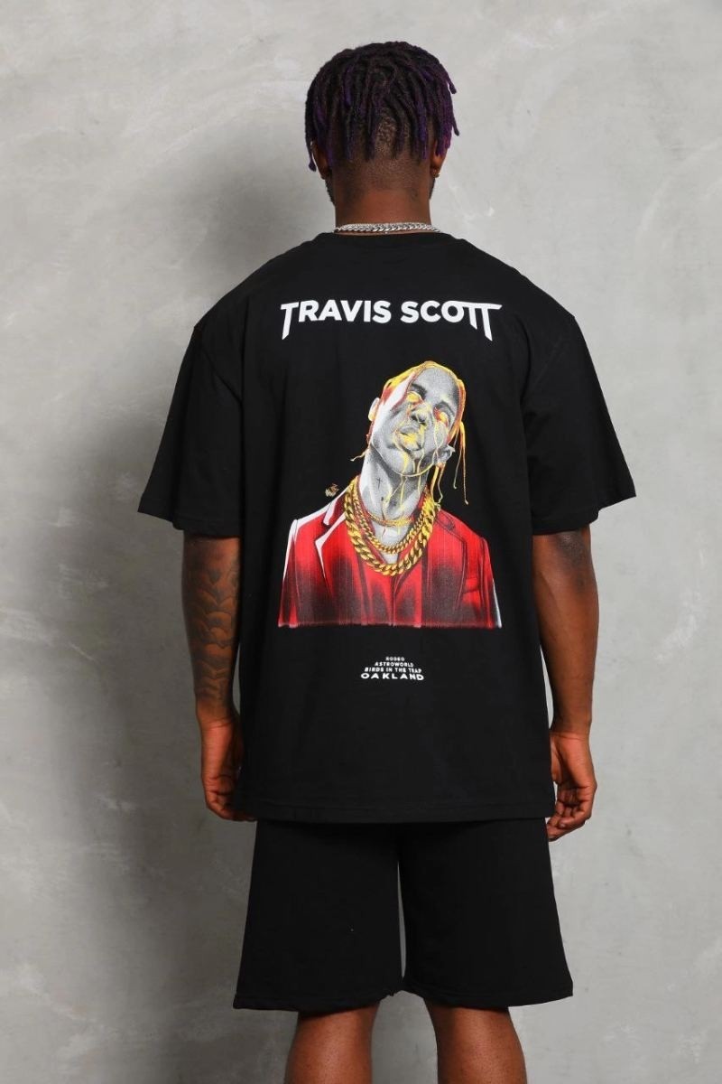 Fantastik Store Erkek Baskılı Tişört Kısa Kol Bisiklet Yaka Oversize T-Shirt - Siyah görsel 4