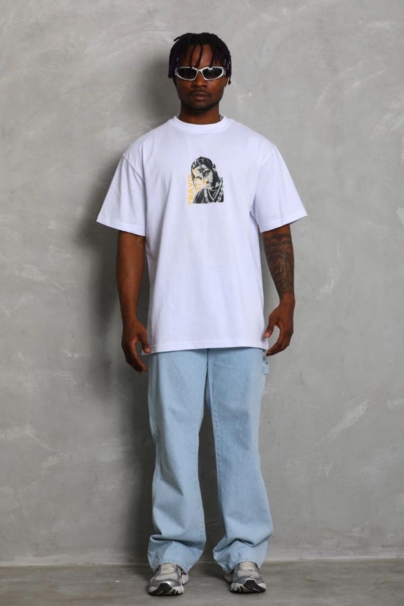 Fantastik Store Erkek Baskılı Tişört Kısa Kol Bisiklet Yaka Oversize T-Shirt - Beyaz görsel 3