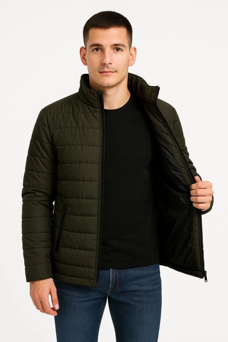 Fantastik Store Erkek Bomber Mont Su Itici Kapitone Astarlı Fermuarlı Cepli Ceket - Haki