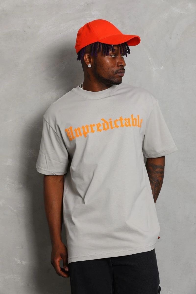 Fantastik Store Erkek Baskılı Tişört Kısa Kol Bisiklet Yaka Oversize T-Shirt - Gri