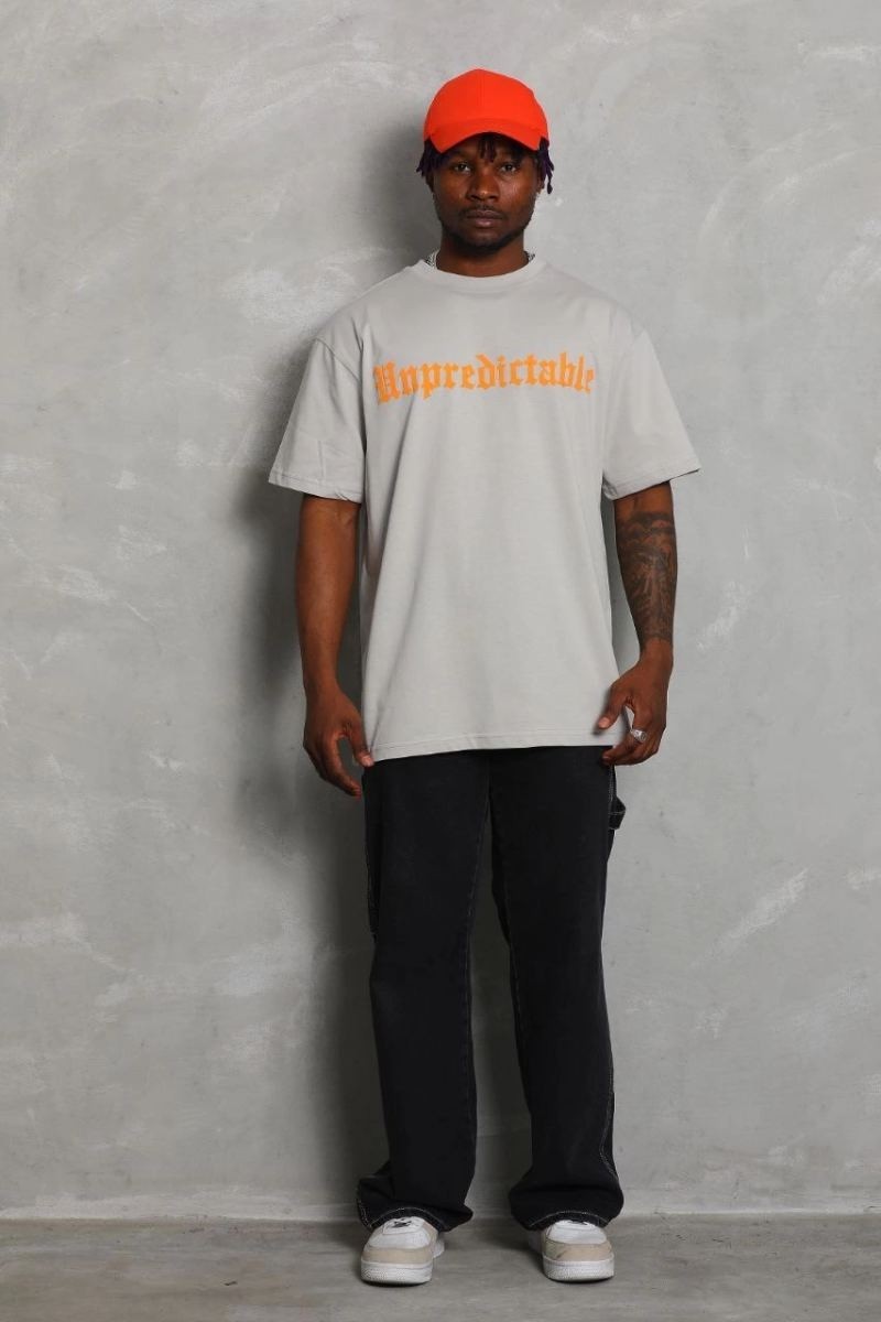Fantastik Store Erkek Baskılı Tişört Kısa Kol Bisiklet Yaka Oversize T-Shirt - Gri görsel 2
