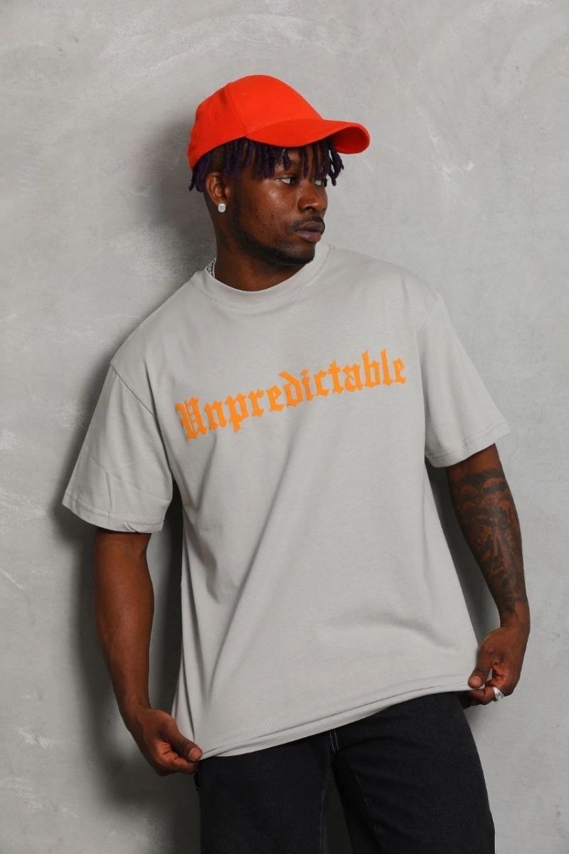 Fantastik Store Erkek Baskılı Tişört Kısa Kol Bisiklet Yaka Oversize T-Shirt - Gri görsel 4