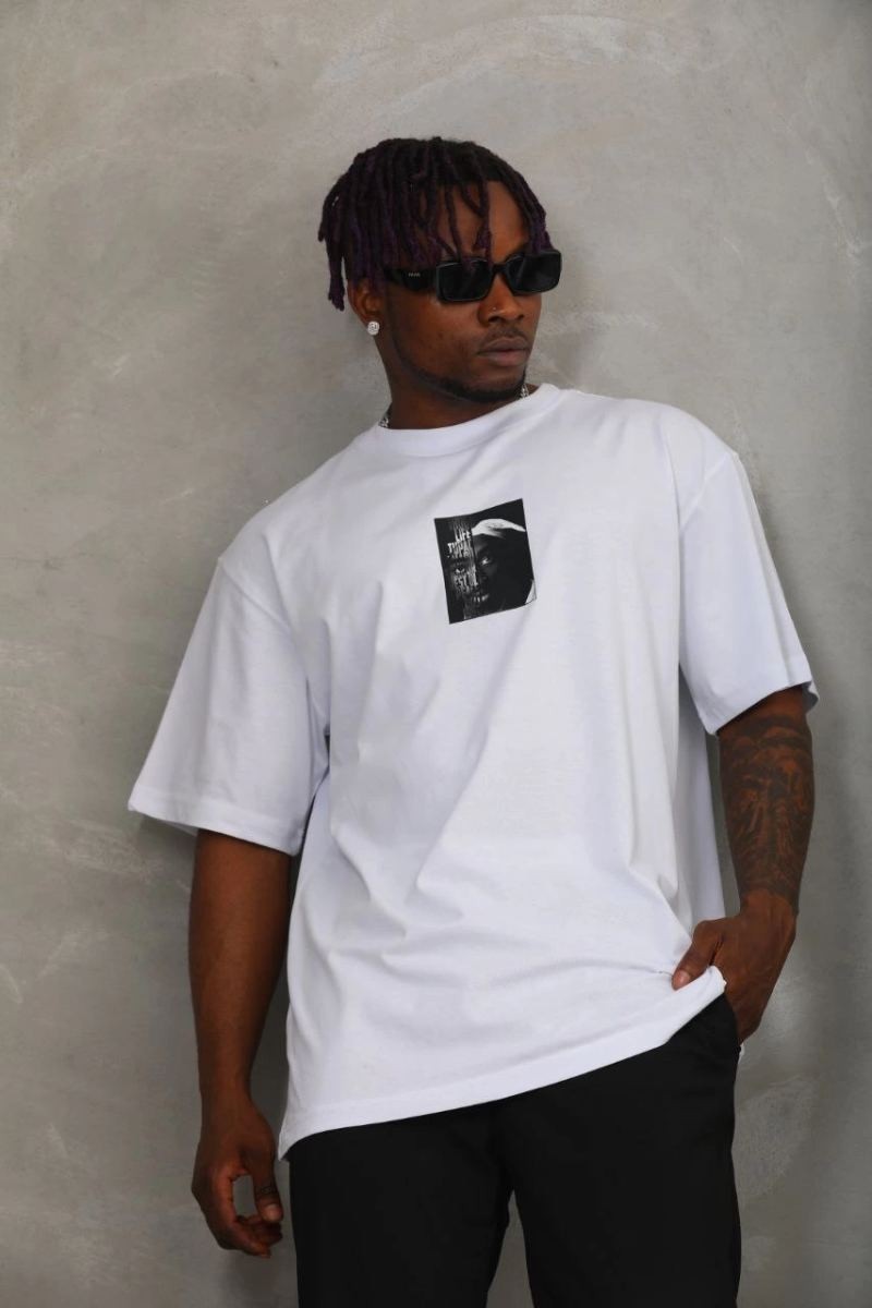 Fantastik Store Erkek Kısa Kol Yazlık Tişört Bisiklet Yaka Baskılı Oversize T-Shirt - Beyaz görsel 3