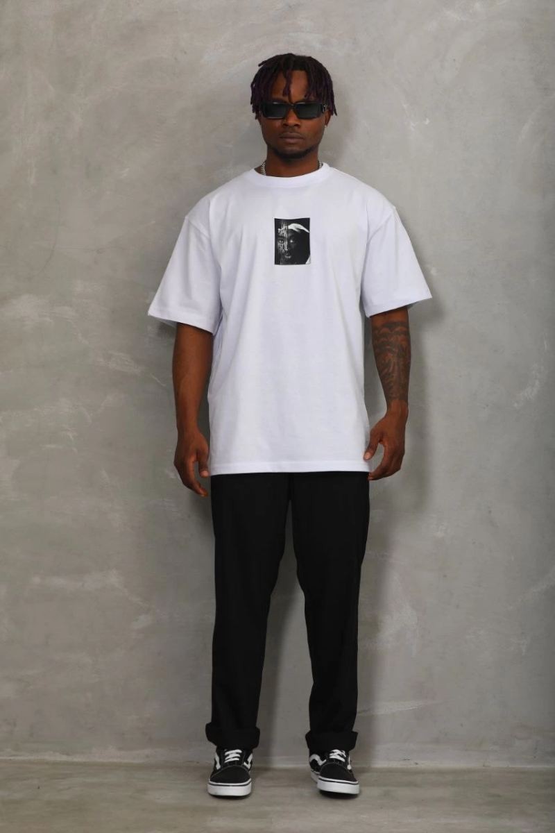 Fantastik Store Erkek Kısa Kol Yazlık Tişört Bisiklet Yaka Baskılı Oversize T-Shirt - Beyaz görsel 4