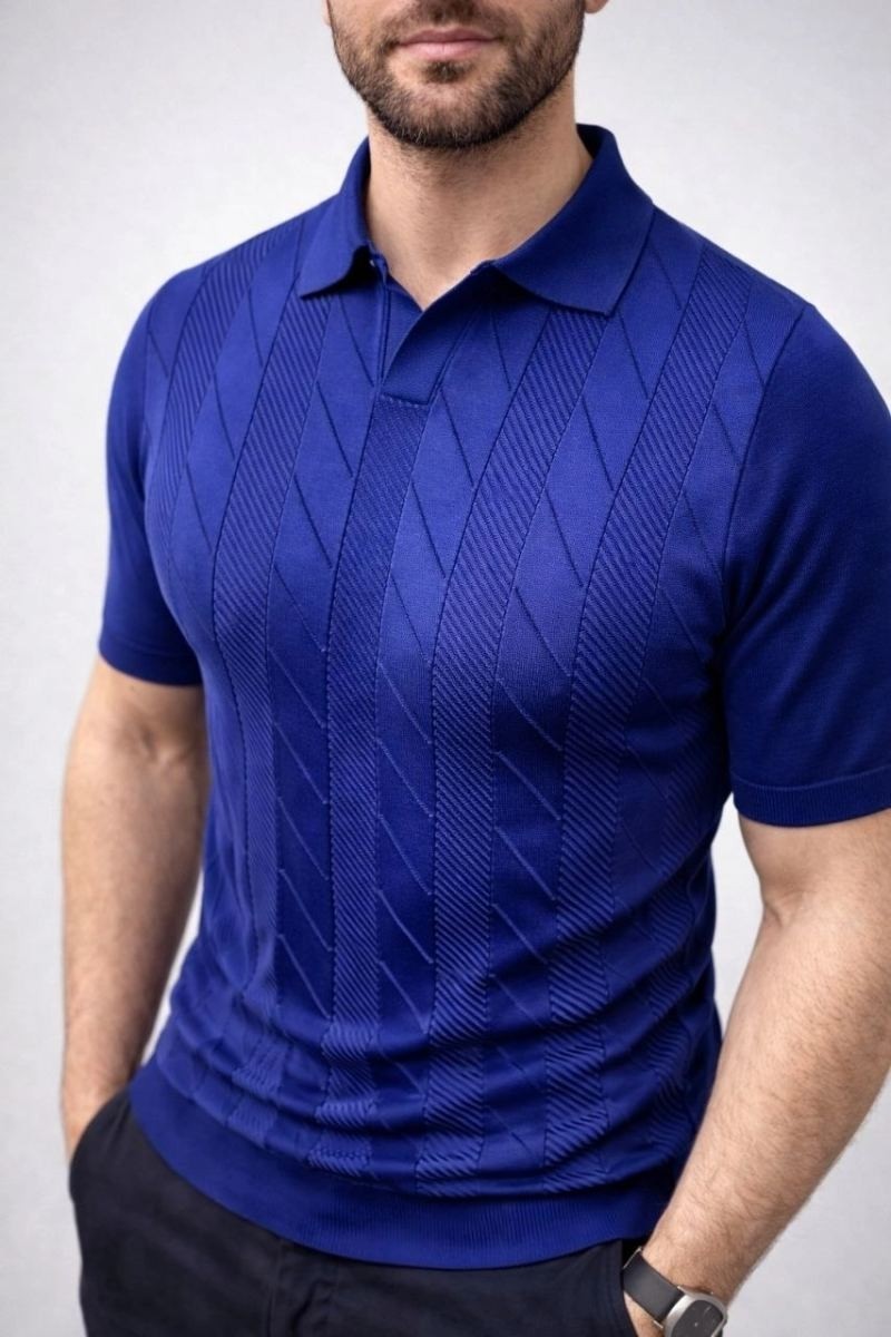 Fantastik Store Erkek Yazlık Triko Dokuma Tişört Kısa Kol Polo Yaka T-Shirt - Lacivert