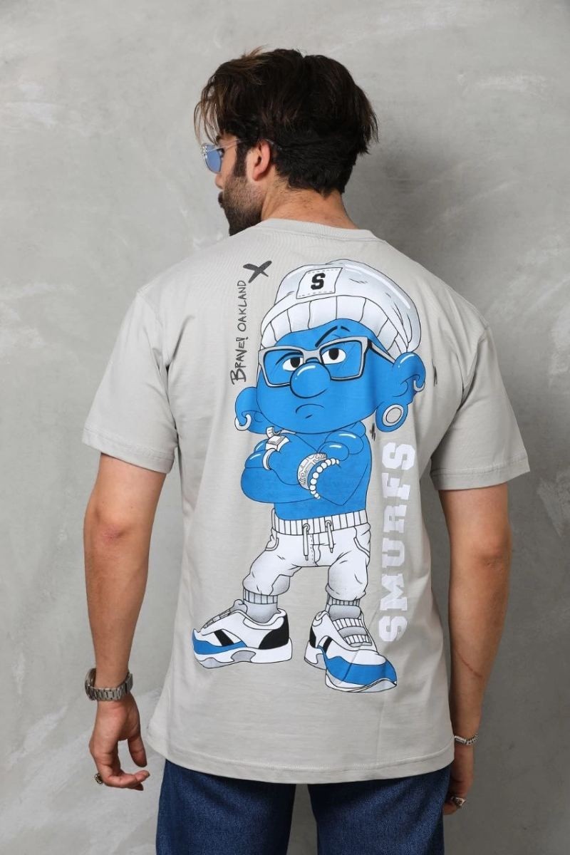 Fantastik Store Erkek Kısa Kol Yazlık Tişört Bisiklet Yaka Baskılı Oversize T-Shirt - Gri görsel 3