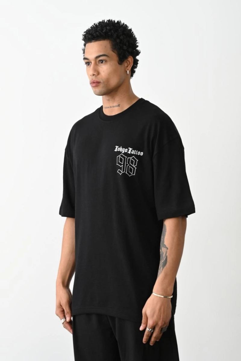 Fantastik Store Erkek Kısa Kol Yazlık Tişört Bisiklet Yaka Baskılı Oversize T-Shirt - Siyah görsel 2
