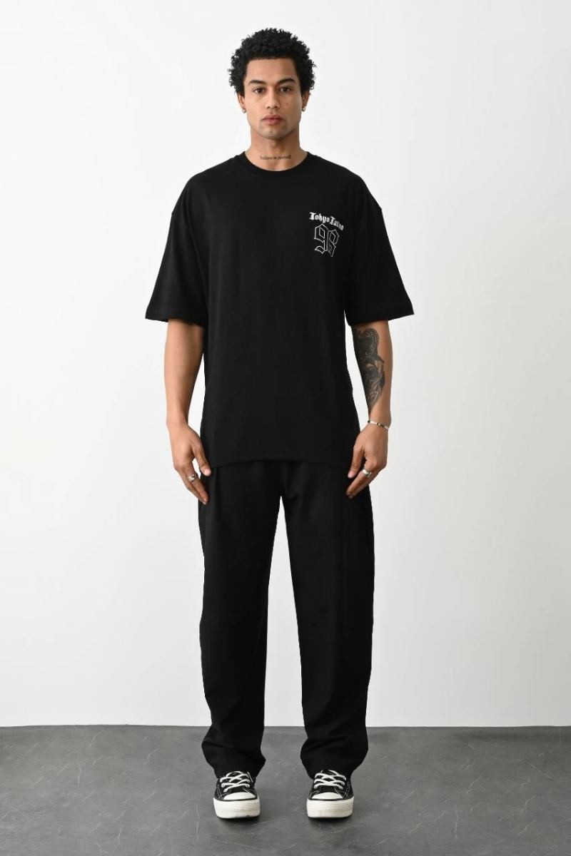 Fantastik Store Erkek Kısa Kol Yazlık Tişört Bisiklet Yaka Baskılı Oversize T-Shirt - Siyah görsel 5