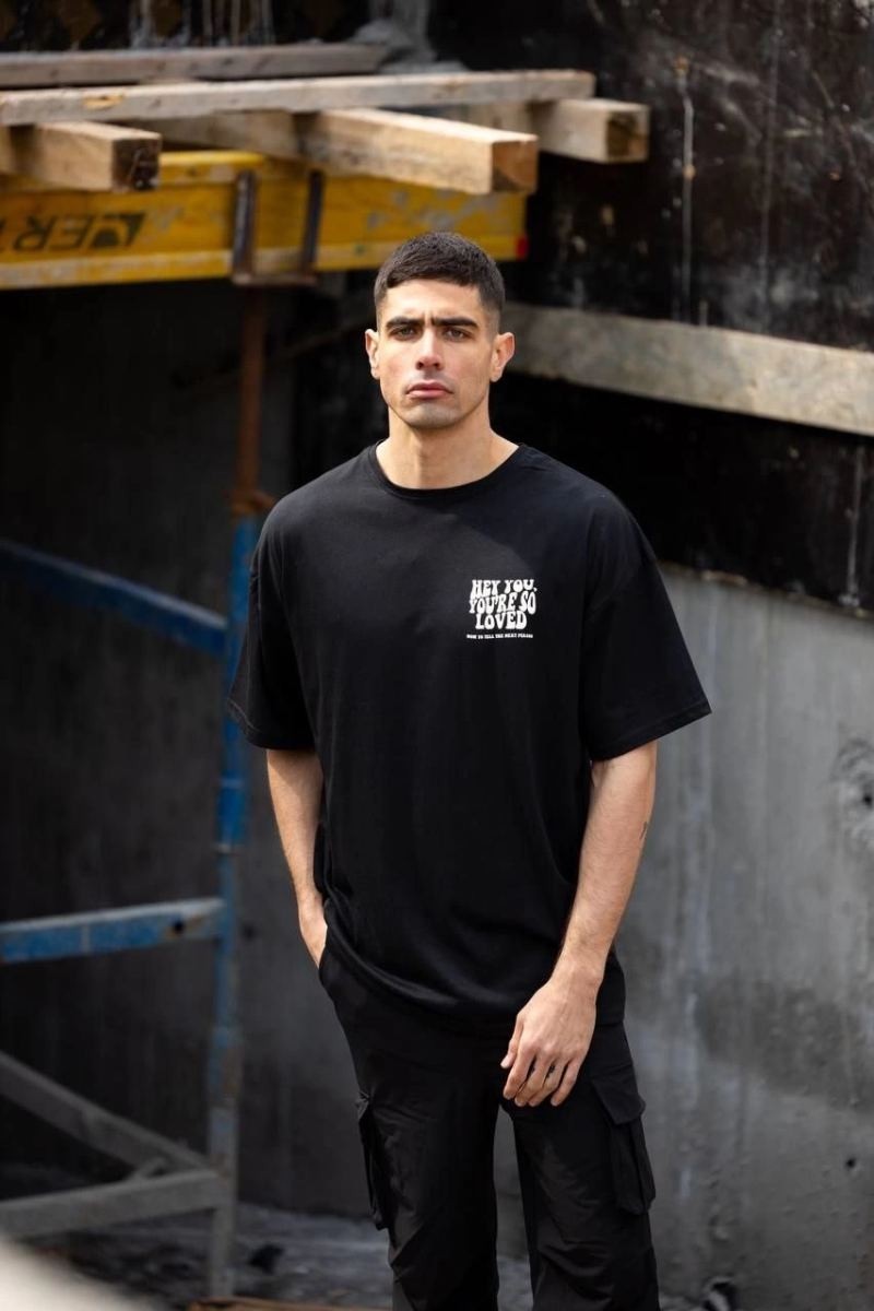 Fantastik Store Erkek Kısa Kol Yazlık Tişört Bisiklet Yaka Baskılı Oversize T-Shirt - Siyah
