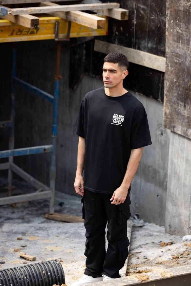 Fantastik Store Erkek Kısa Kol Yazlık Tişört Bisiklet Yaka Baskılı Oversize T-Shirt - Siyah görsel 2