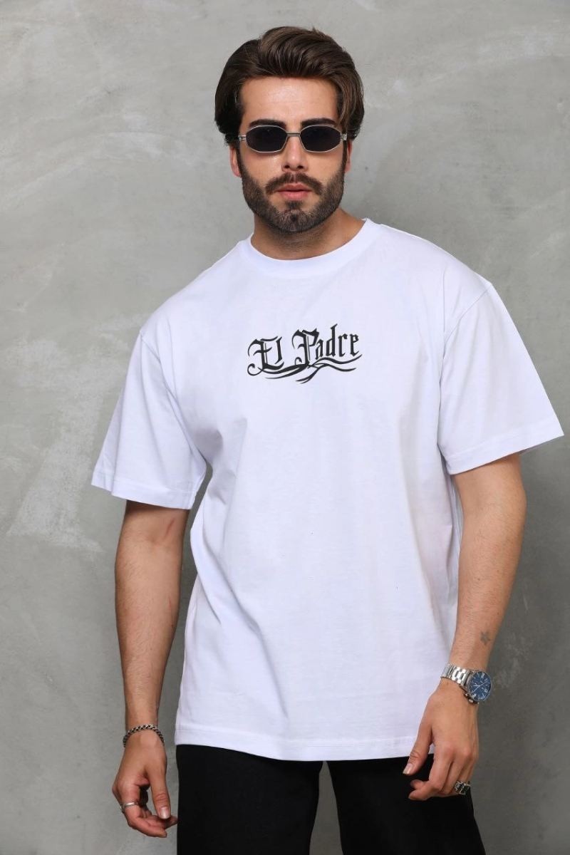 Fantastik Store Erkek Kısa Kol Yazlık Tişört Bisiklet Yaka Baskılı Oversize T-Shirt - Beyaz görsel 2