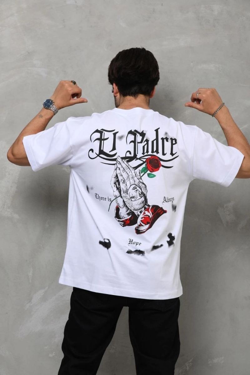Fantastik Store Erkek Kısa Kol Yazlık Tişört Bisiklet Yaka Baskılı Oversize T-Shirt - Beyaz görsel 3