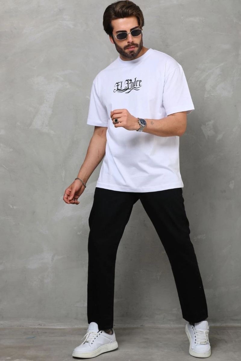 Fantastik Store Erkek Kısa Kol Yazlık Tişört Bisiklet Yaka Baskılı Oversize T-Shirt - Beyaz görsel 4