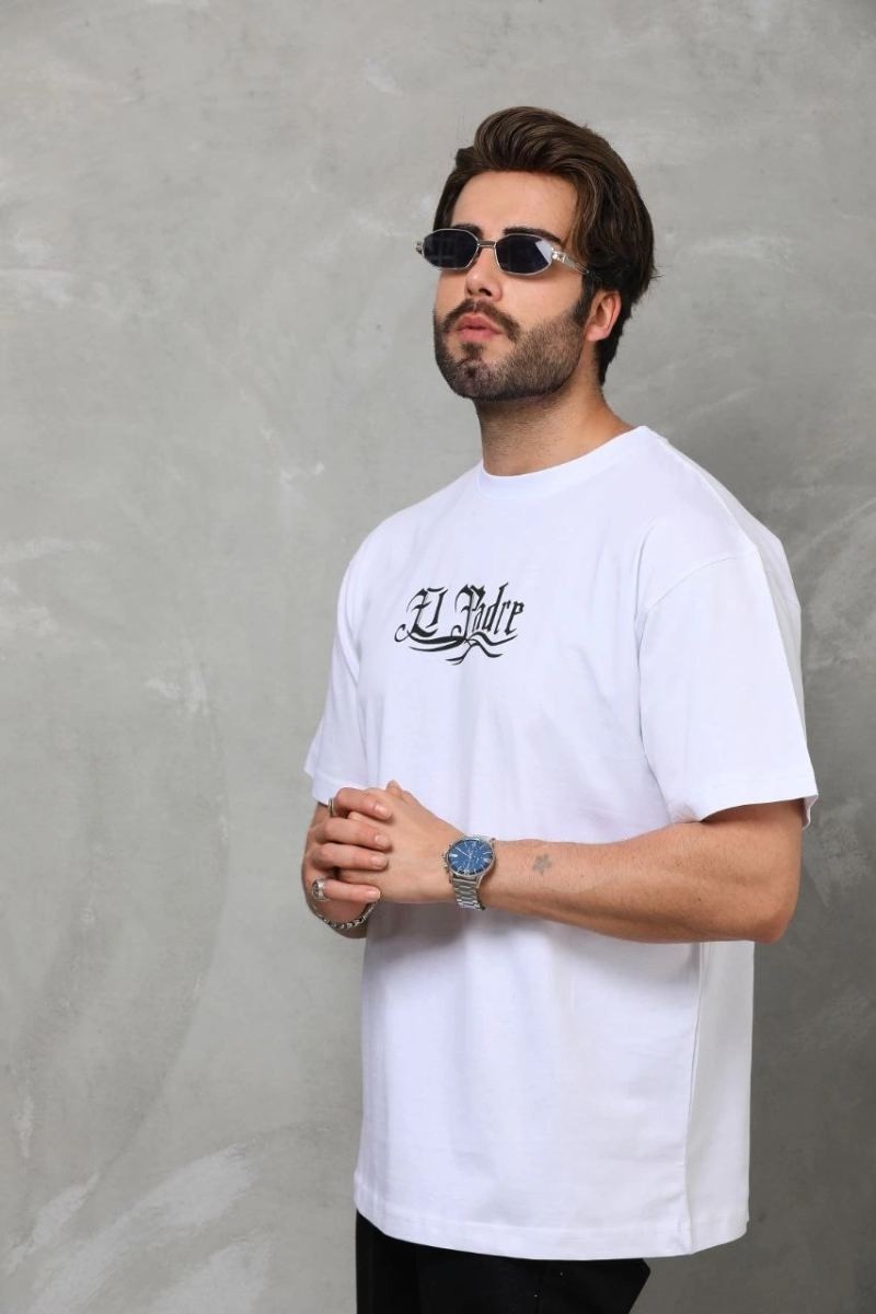 Fantastik Store Erkek Kısa Kol Yazlık Tişört Bisiklet Yaka Baskılı Oversize T-Shirt - Beyaz görsel 5