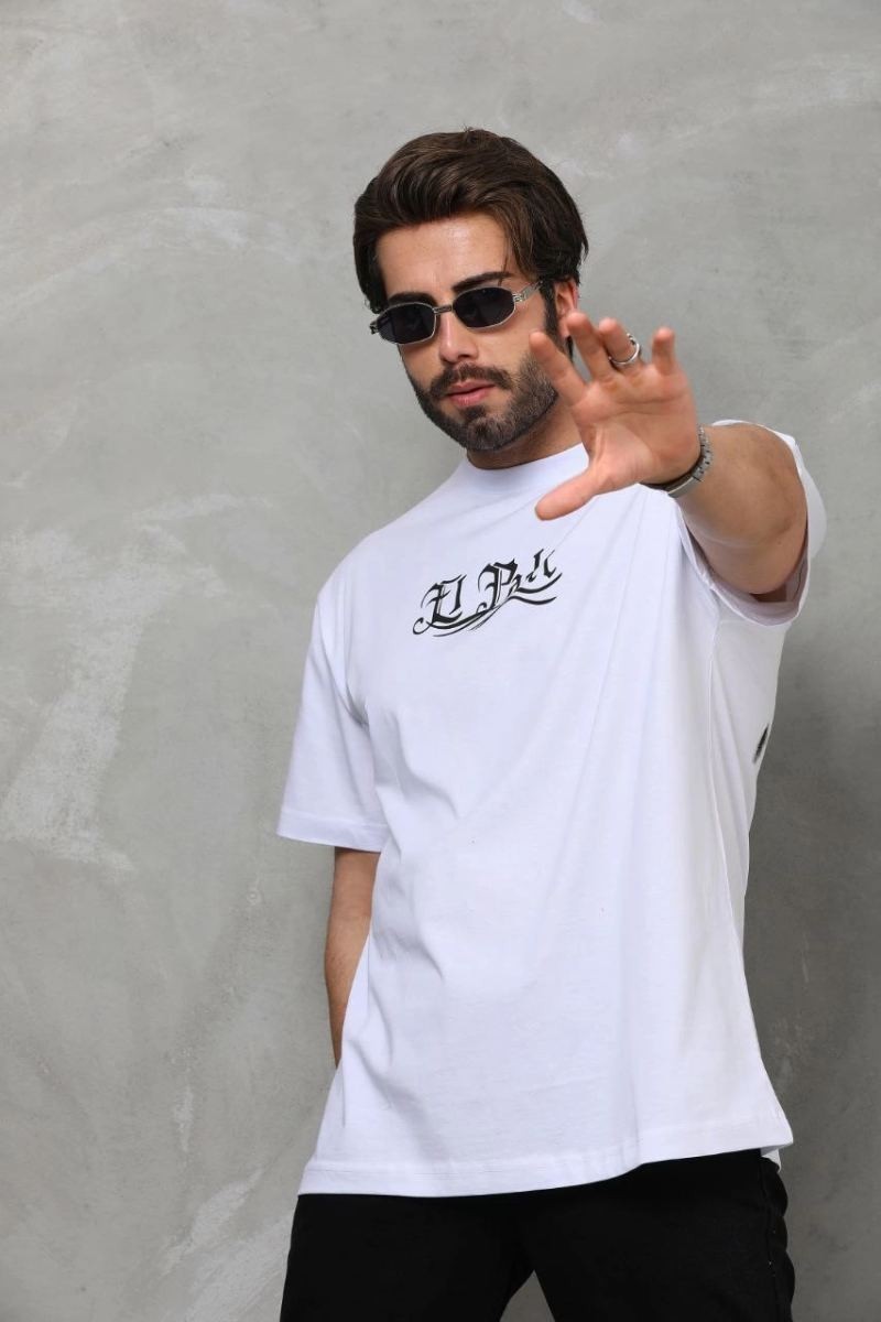 Fantastik Store Erkek Kısa Kol Yazlık Tişört Bisiklet Yaka Baskılı Oversize T-Shirt - Beyaz görsel 6
