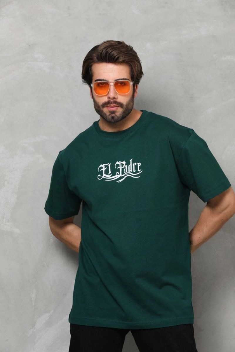 Fantastik Store Erkek Kısa Kol Yazlık Tişört Bisiklet Yaka Baskılı Oversize T-Shirt - Yeşil görsel 2