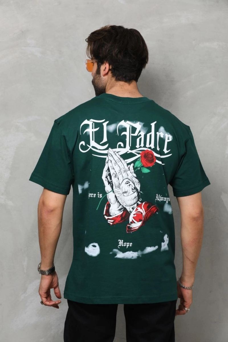 Fantastik Store Erkek Kısa Kol Yazlık Tişört Bisiklet Yaka Baskılı Oversize T-Shirt - Yeşil görsel 3