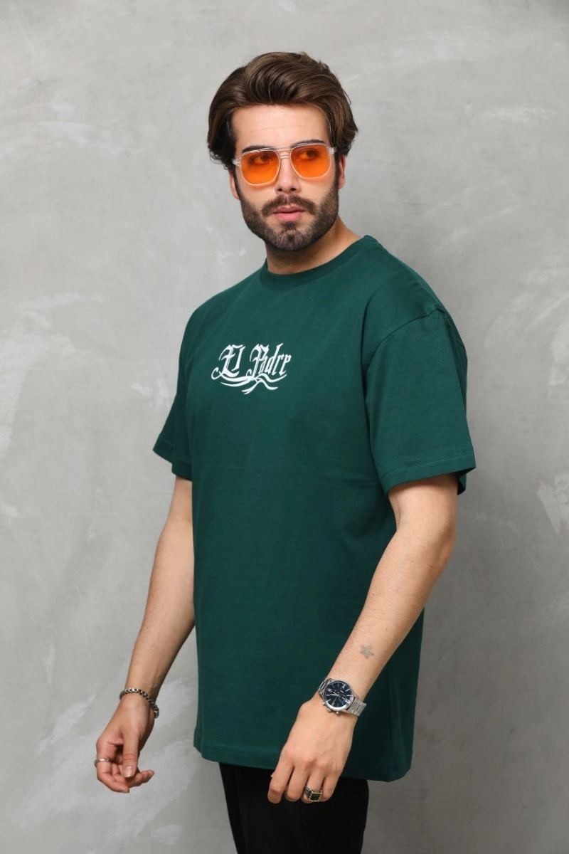 Fantastik Store Erkek Kısa Kol Yazlık Tişört Bisiklet Yaka Baskılı Oversize T-Shirt - Yeşil görsel 4