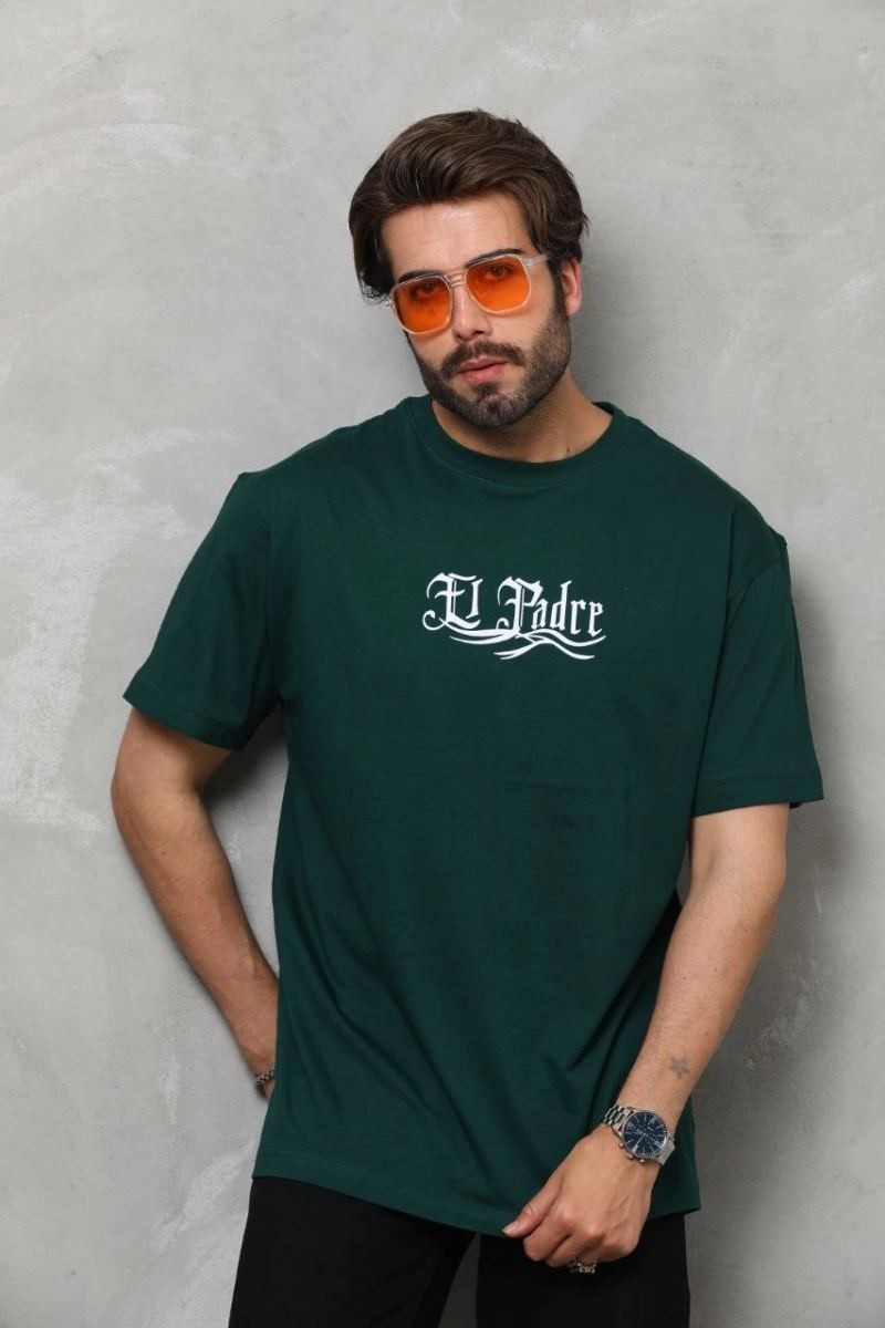 Fantastik Store Erkek Kısa Kol Yazlık Tişört Bisiklet Yaka Baskılı Oversize T-Shirt - Yeşil görsel 5