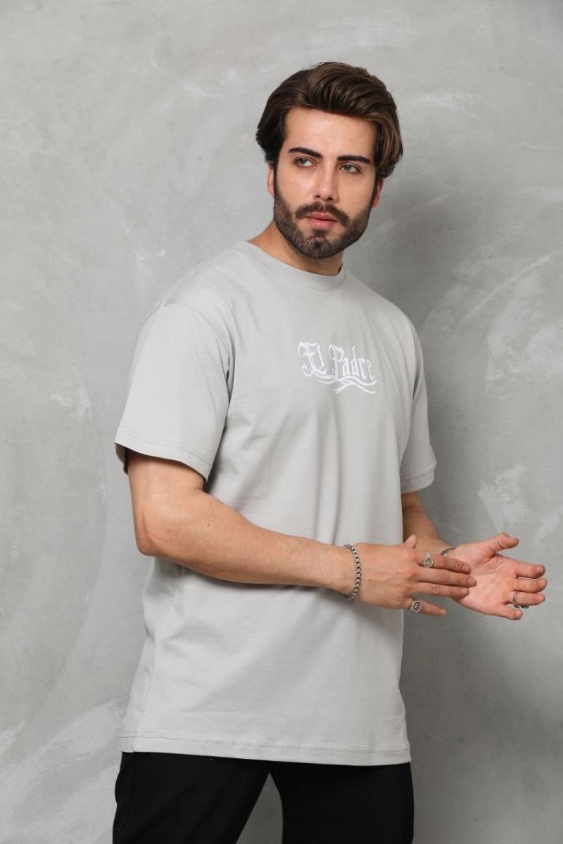 Fantastik Store Erkek Kısa Kol Yazlık Tişört Bisiklet Yaka Baskılı Oversize T-Shirt - Gri görsel 2