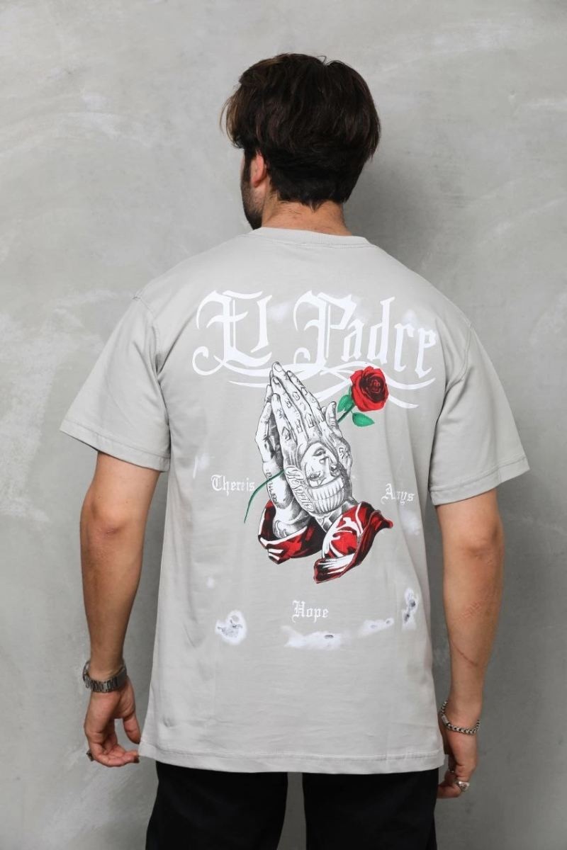 Fantastik Store Erkek Kısa Kol Yazlık Tişört Bisiklet Yaka Baskılı Oversize T-Shirt - Gri görsel 3