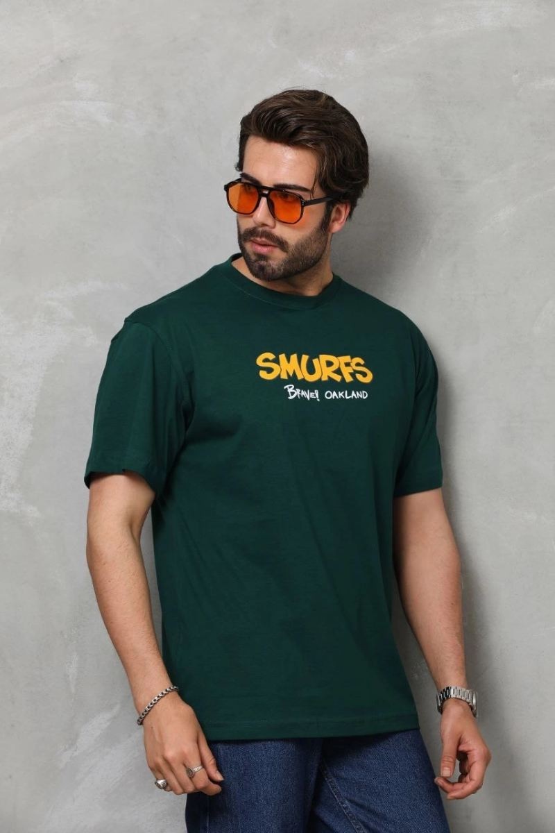 Fantastik Store Erkek Kısa Kol Yazlık Tişört Bisiklet Yaka Baskılı Oversize T-Shirt - Yeşil görsel 2