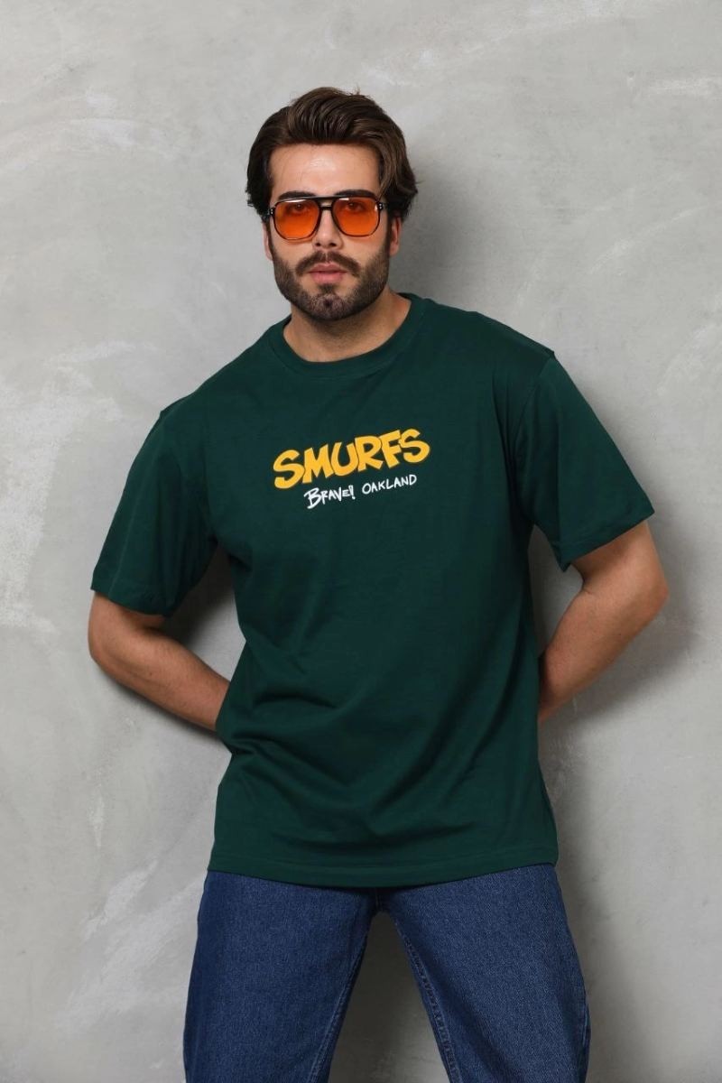 Fantastik Store Erkek Kısa Kol Yazlık Tişört Bisiklet Yaka Baskılı Oversize T-Shirt - Yeşil görsel 4