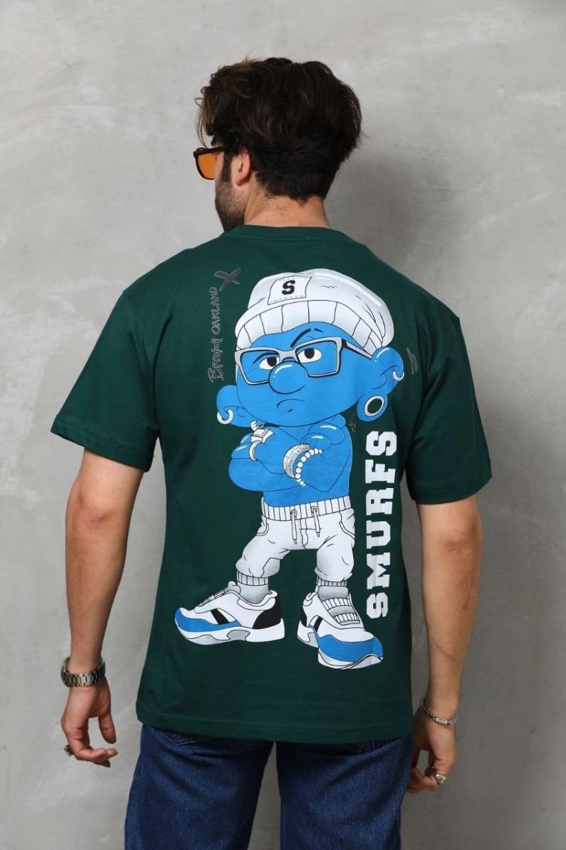 Fantastik Store Erkek Kısa Kol Yazlık Tişört Bisiklet Yaka Baskılı Oversize T-Shirt - Yeşil görsel 6