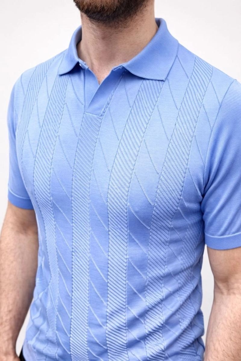 Fantastik Store Erkek Yazlık Triko Dokuma Tişört Kısa Kol Polo Yaka T-Shirt - Bebek Mavisi