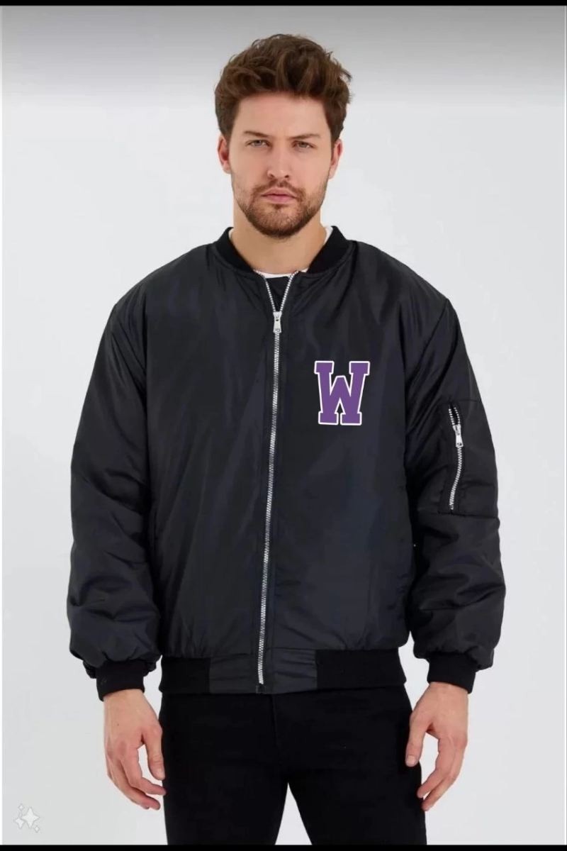 Fantastik Store Wild One Baskılı Erkek Bomber Mont, Panter Desenli, Fermuarlı, Kapitone Astarlı Ceket - Siyah